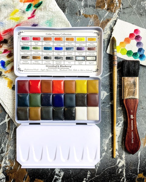 Warm & Cool Collection Watercolor Palette, Half-Pans – Greenleaf & Blueberry