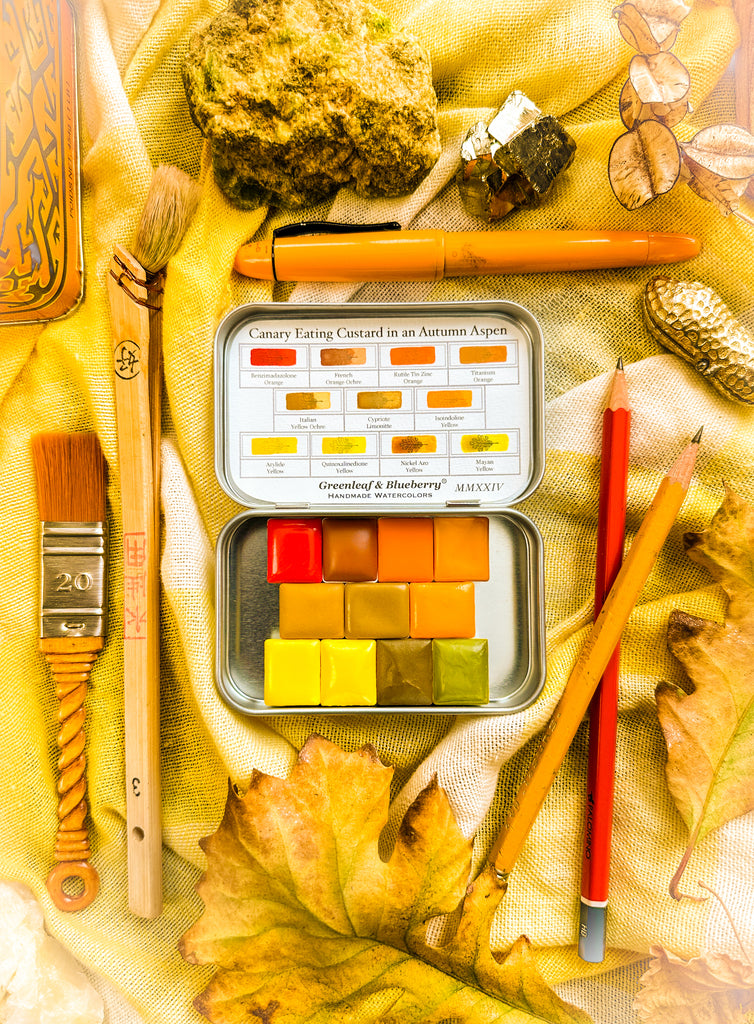 Canary Eating Custard In An Autumn Aspen Set Watercolor Palette, Holidays 2024, Half-Pans (Copy)