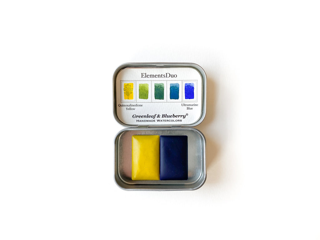 Modern Primary Trio Watercolor Palette, Half-Pans – Greenleaf & Blueberry